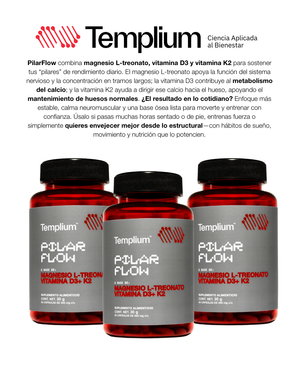 PILAR FLOW(Magnesio L-Treonato, Cúrcuma, D3, K2)