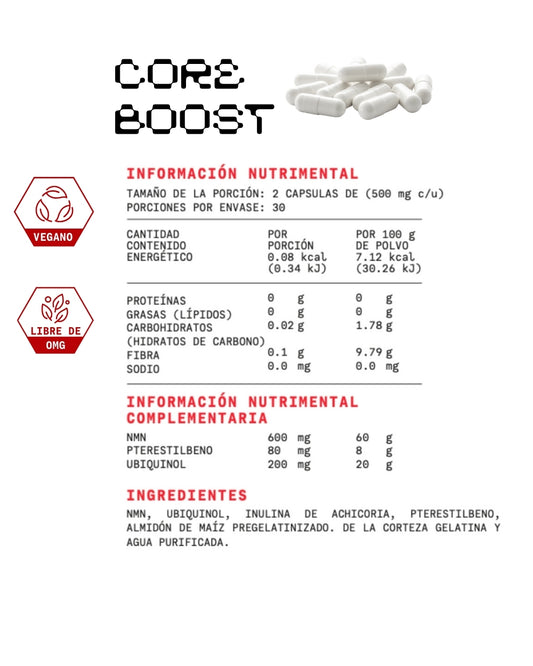 CORE BOOST (NMN, ubiquinol y pterostilbeno)