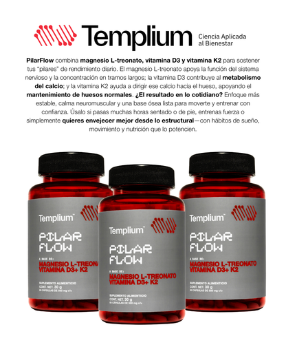 PILAR FLOW(Magnesio L-Treonato, Cúrcuma, D3, K2)