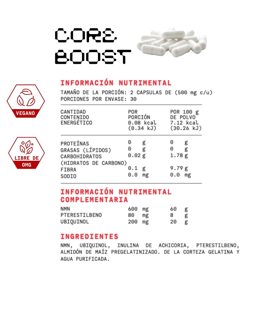 CORE BOOST (NMN, ubiquinol y pterostilbeno)